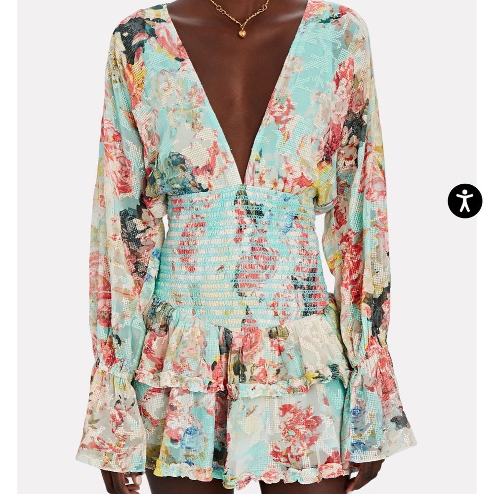Hemant and Nandita Floral Long Sleeve Mini Dress (Light Blue)